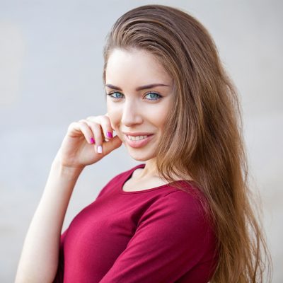 Close up, portrait of a young beautiful brunette woman